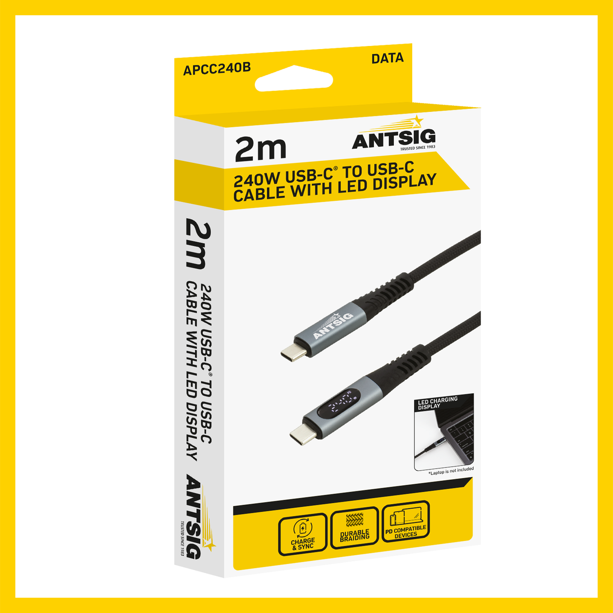 Antsig 2m 240W USB-C to USB-C Cable With LED Display