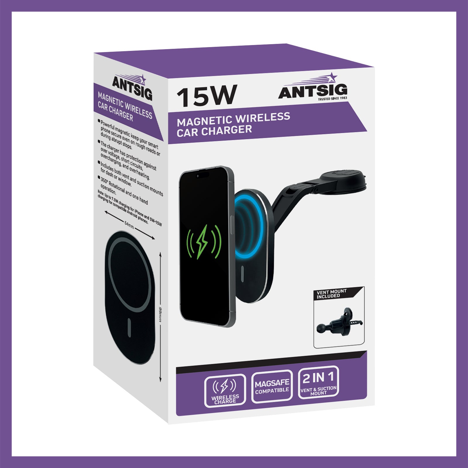 Antsig 15W Magnetic Wireless Car Charger