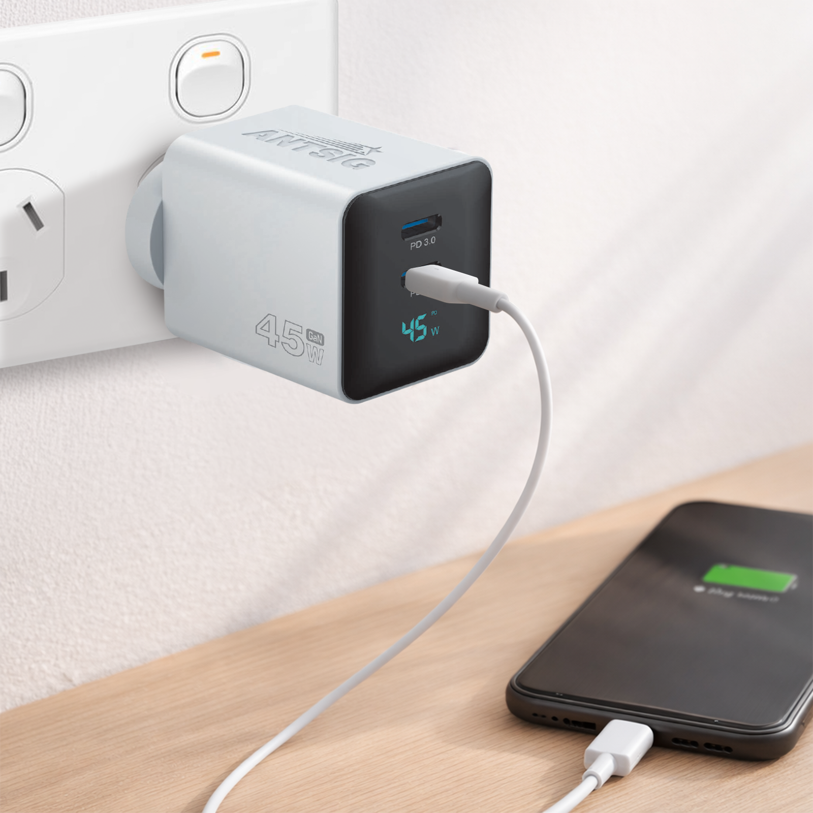 Antsig 45W Dual USB-C Wall Charger With Screen Display