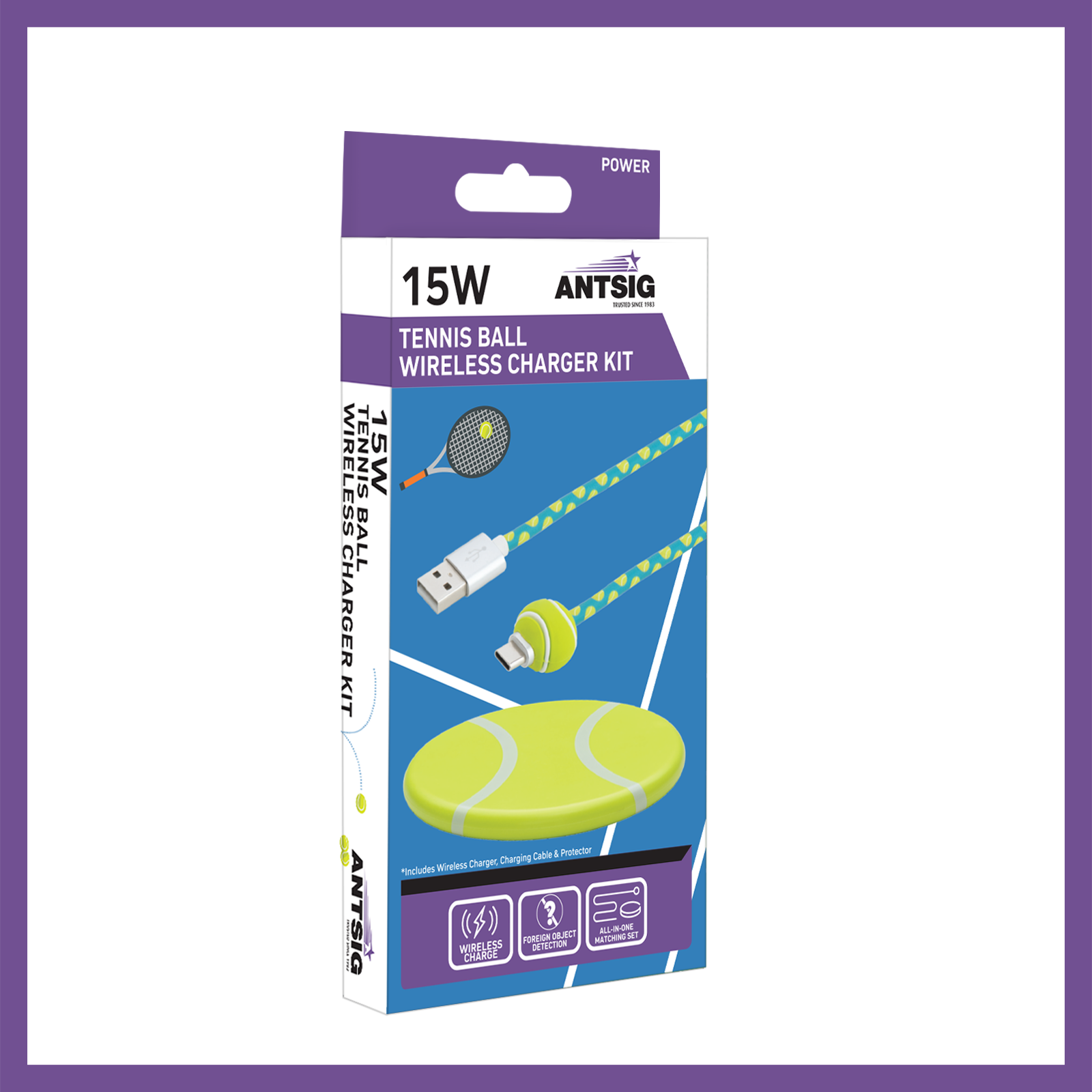 Antsig 15W Wireless Charging Kit Tennis Ball