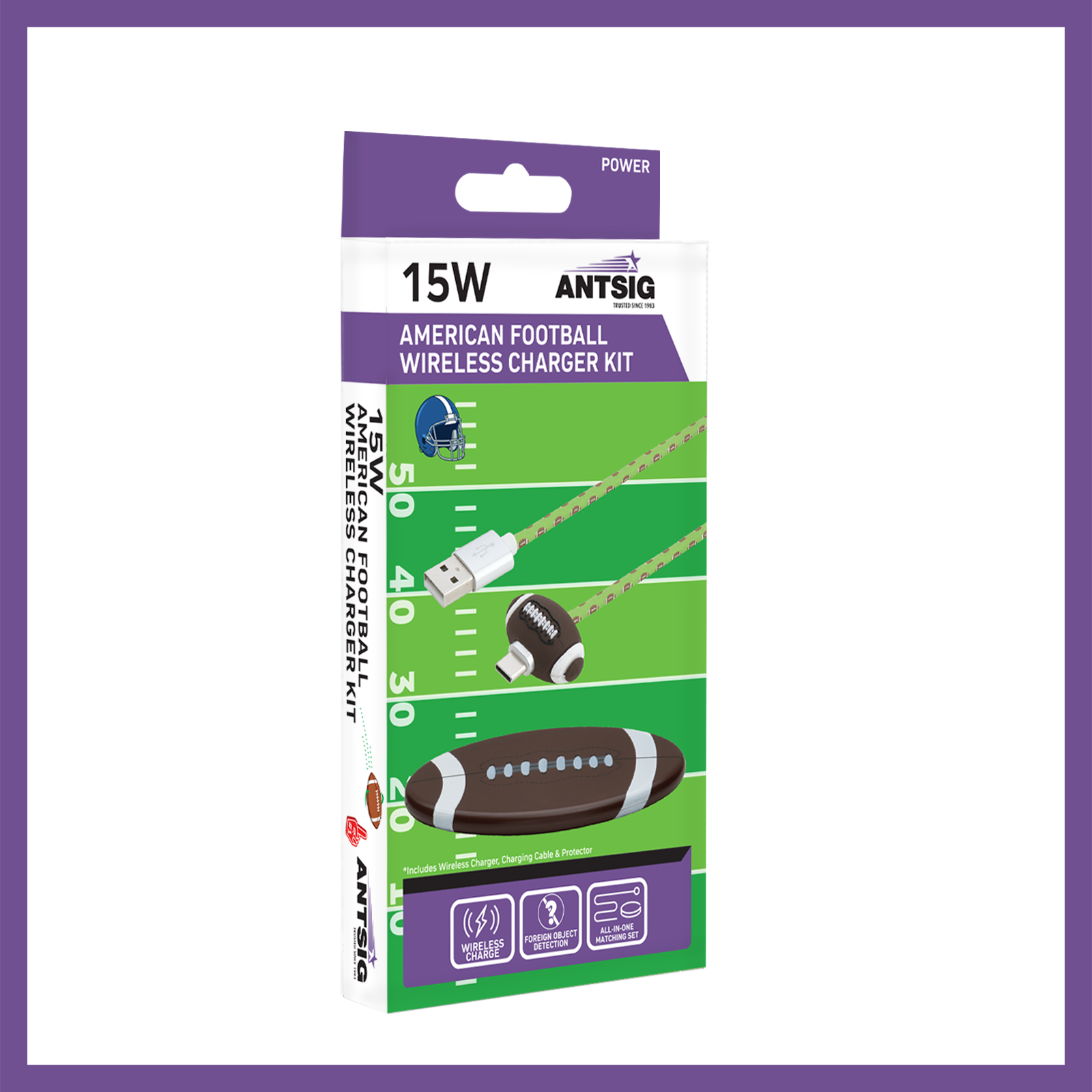 Antsig 15W Wireless Charging Kit Rugby Ball