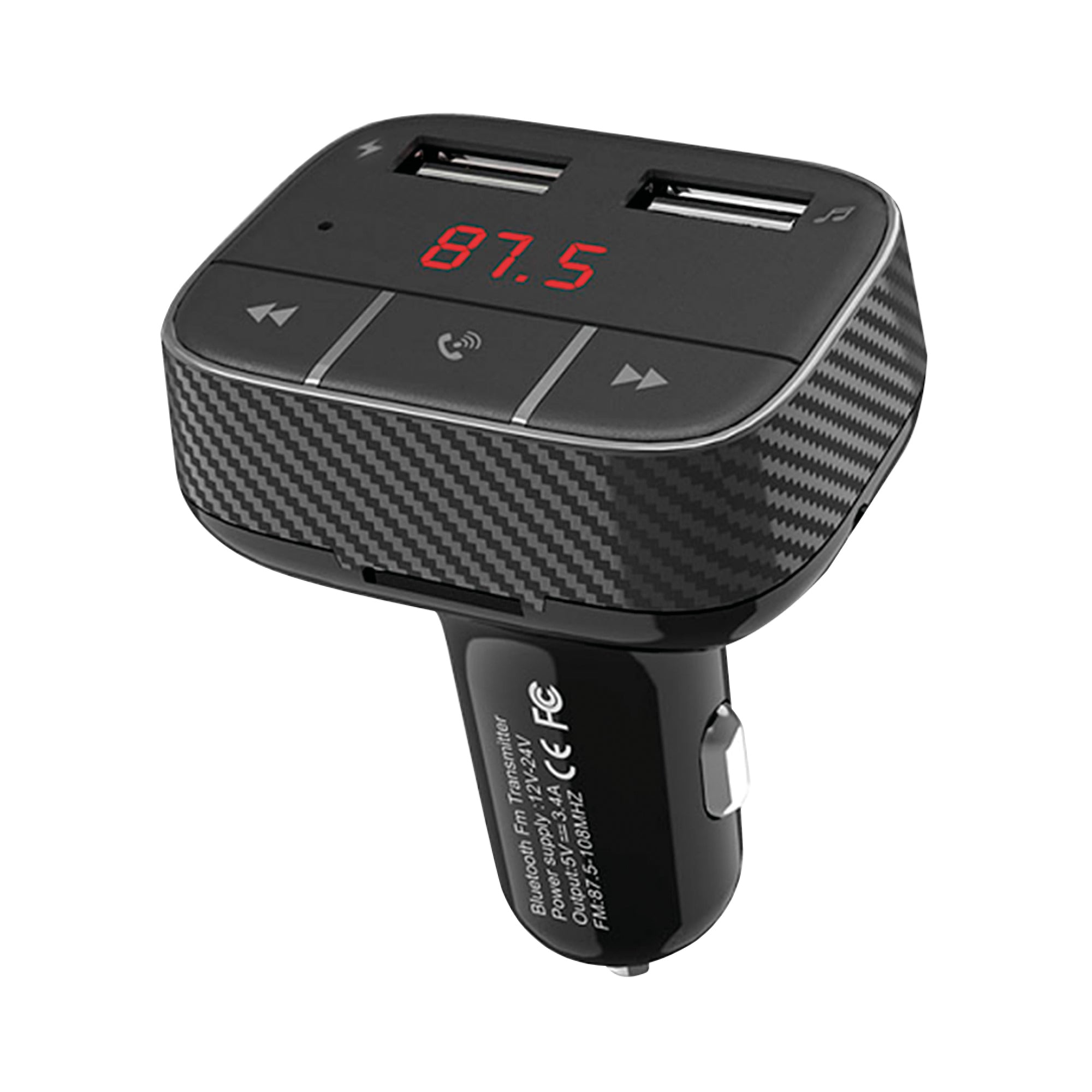 Car Bluetooth FM Transmitter With 2x USB-A Charging Ports