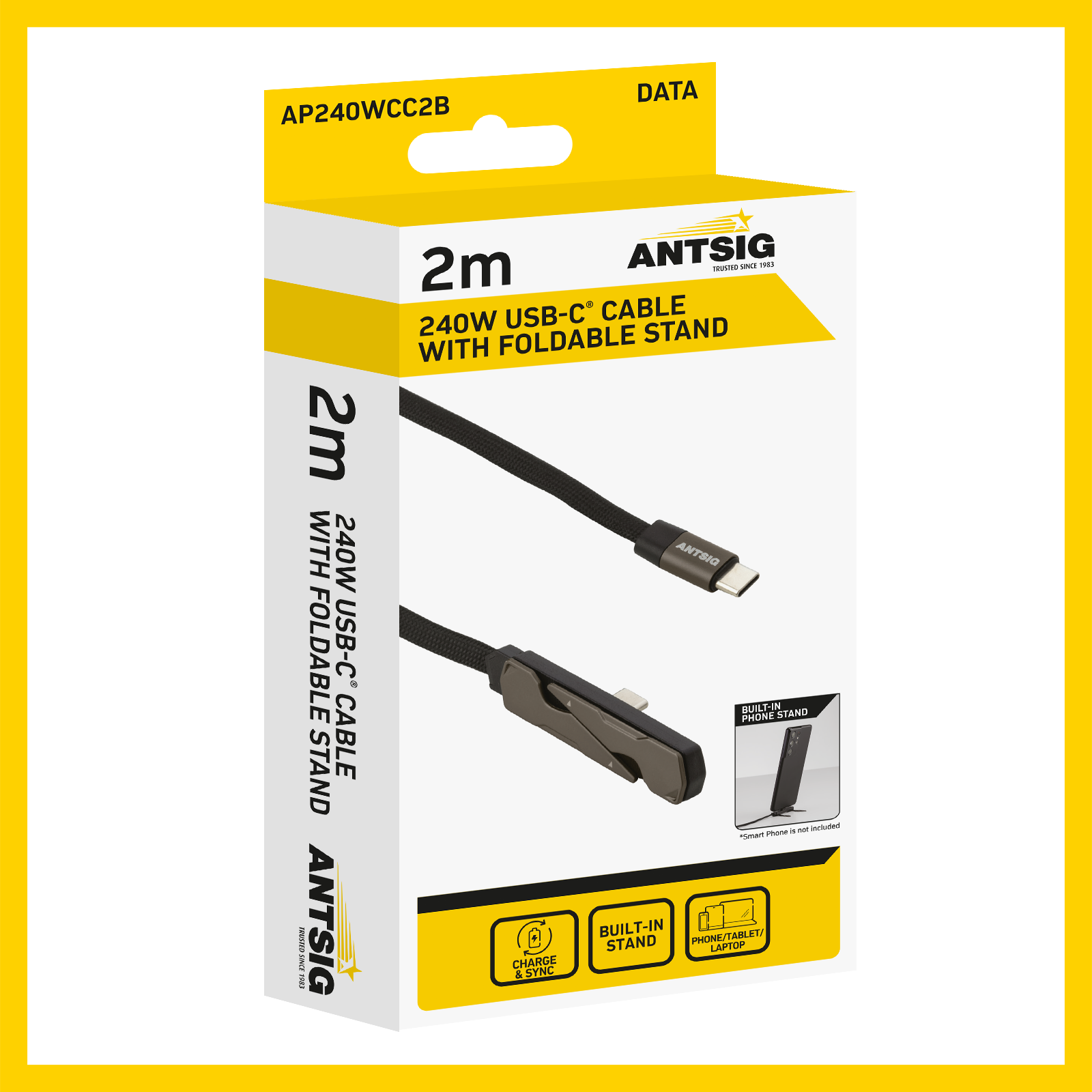 Antsig 2m 240W USB-C to USB-C Cable with Foldable Stand