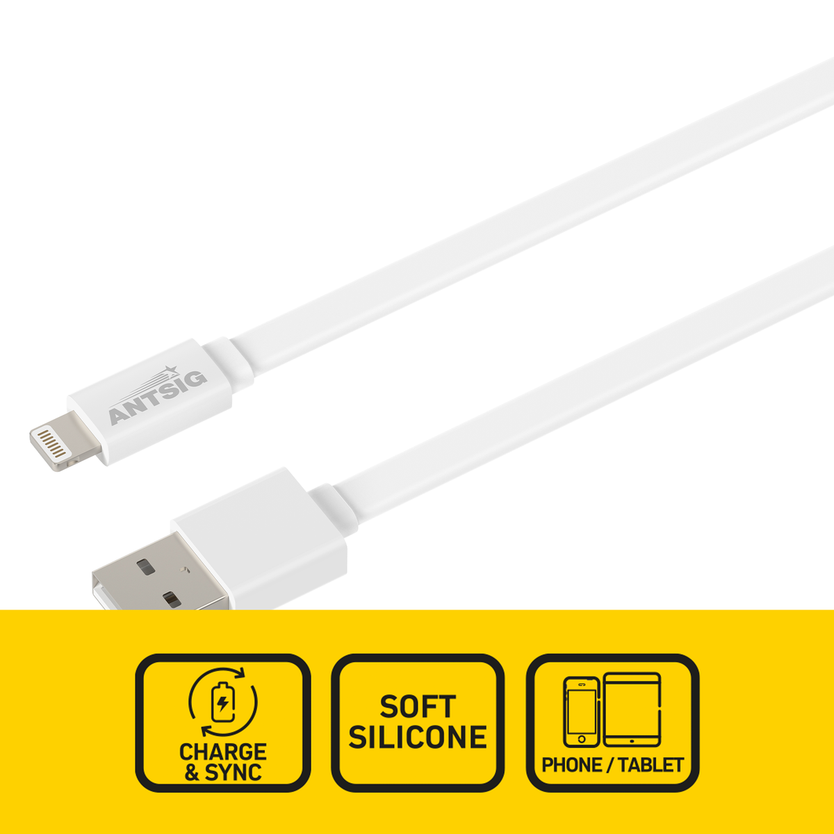 Antsig 2m USB-A to Lightning Flat Silicone Cable