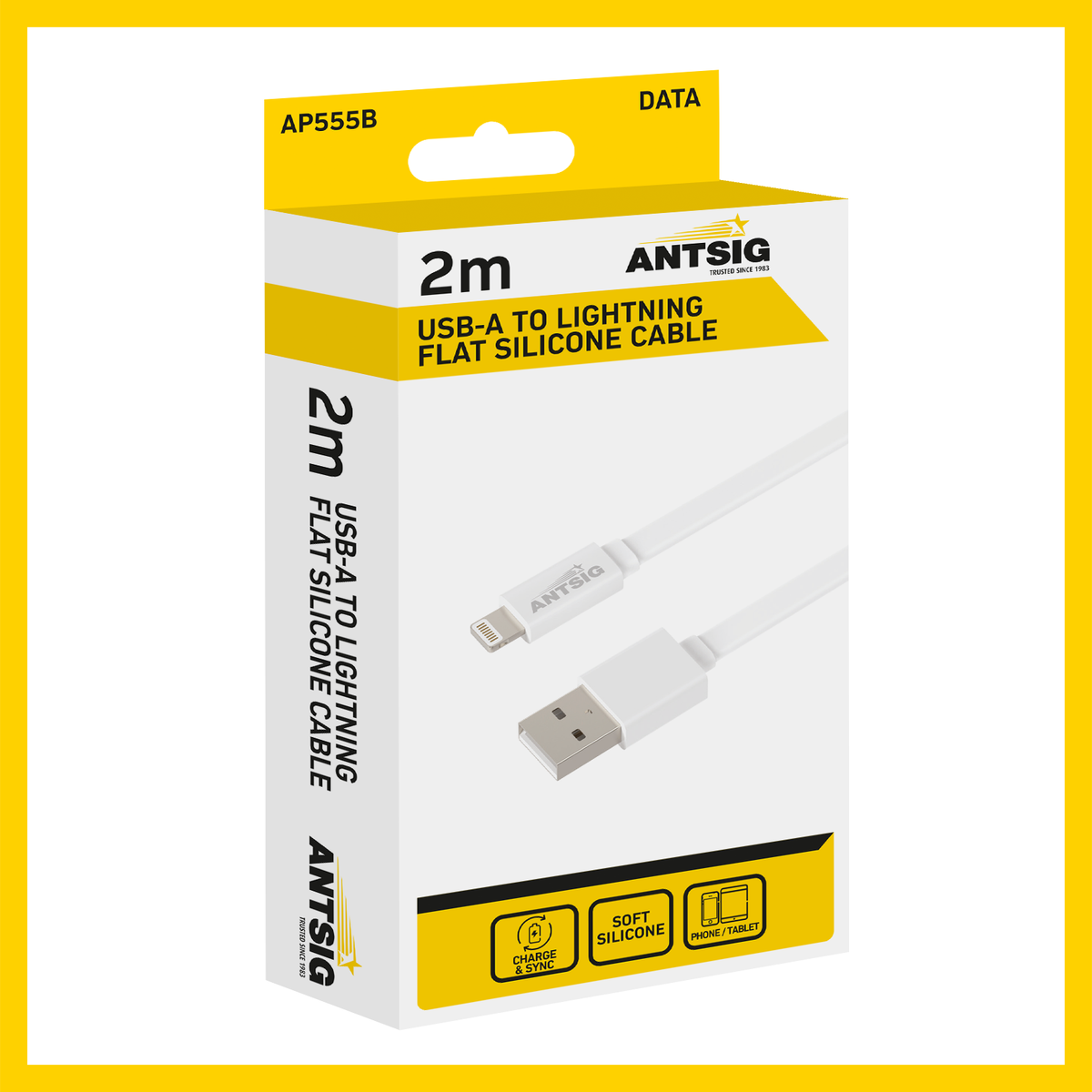 Antsig 2m USB-A to Lightning Flat Silicone Cable
