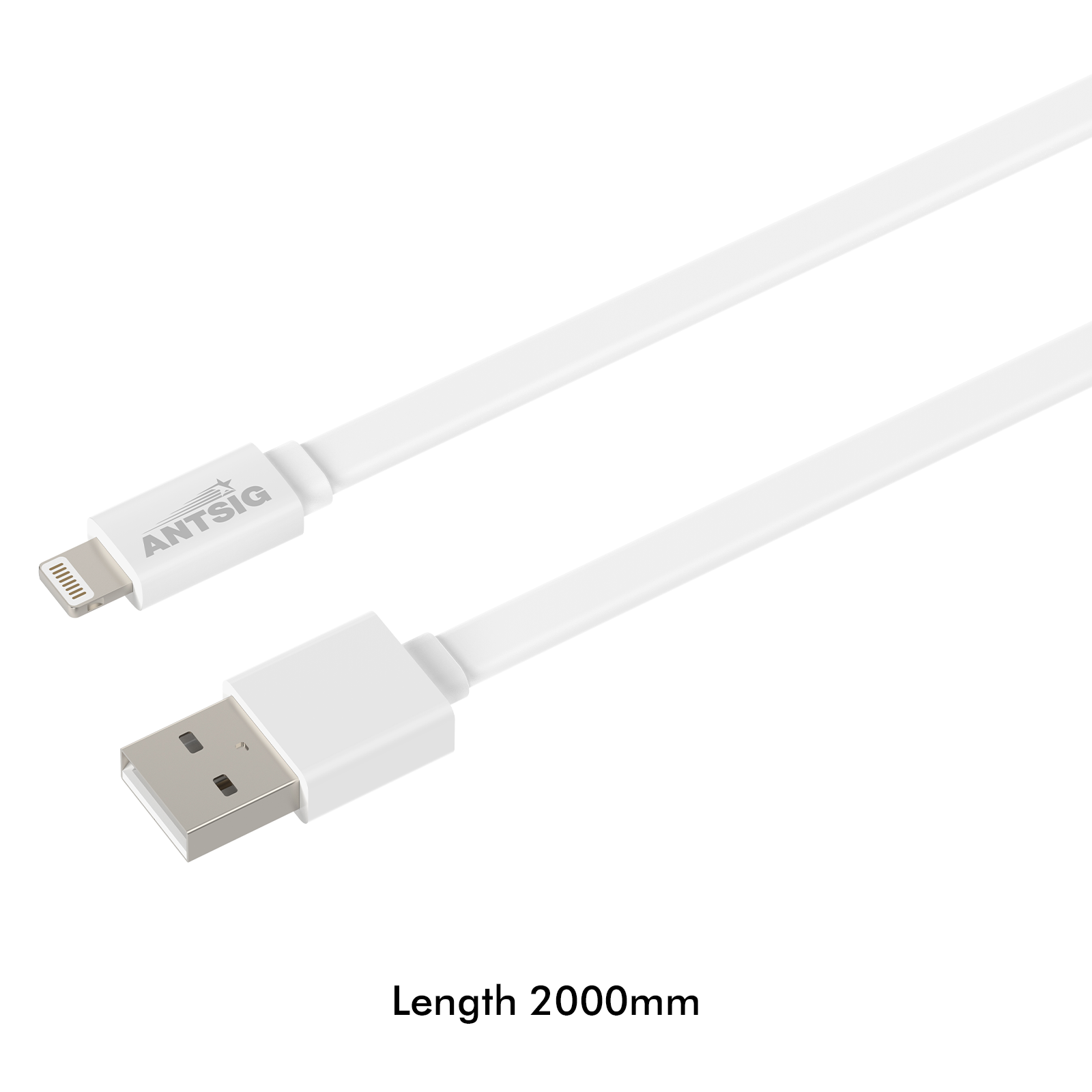 Antsig 2m USB-A to Lightning Flat Silicone Cable