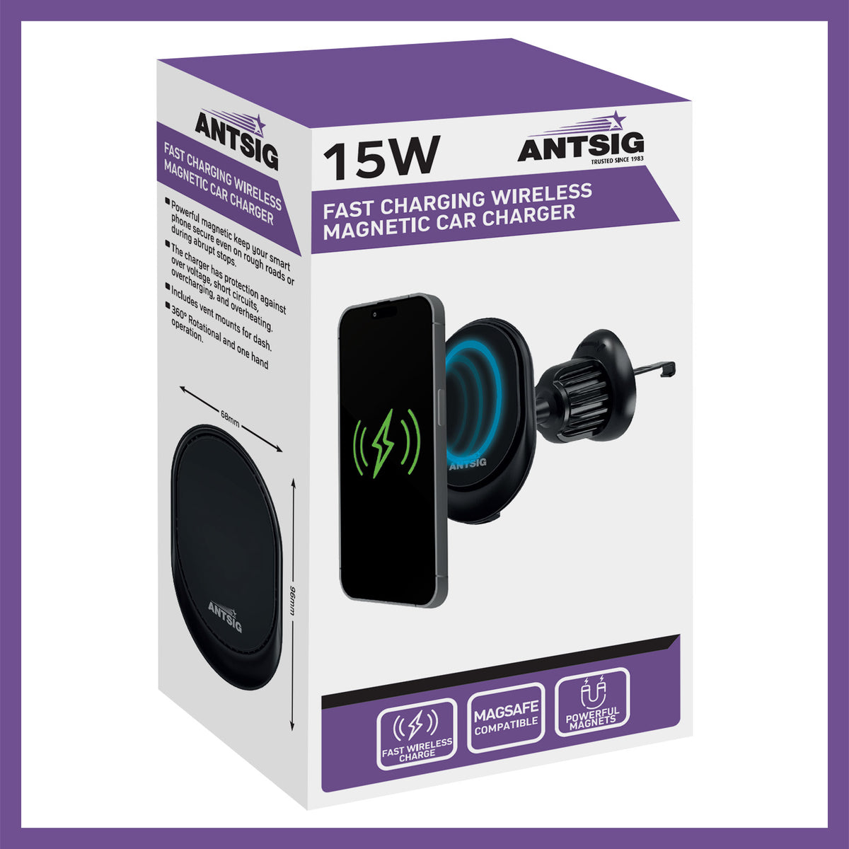 Antsig 15W Fast Charging Wireless Magnetic Car Charger