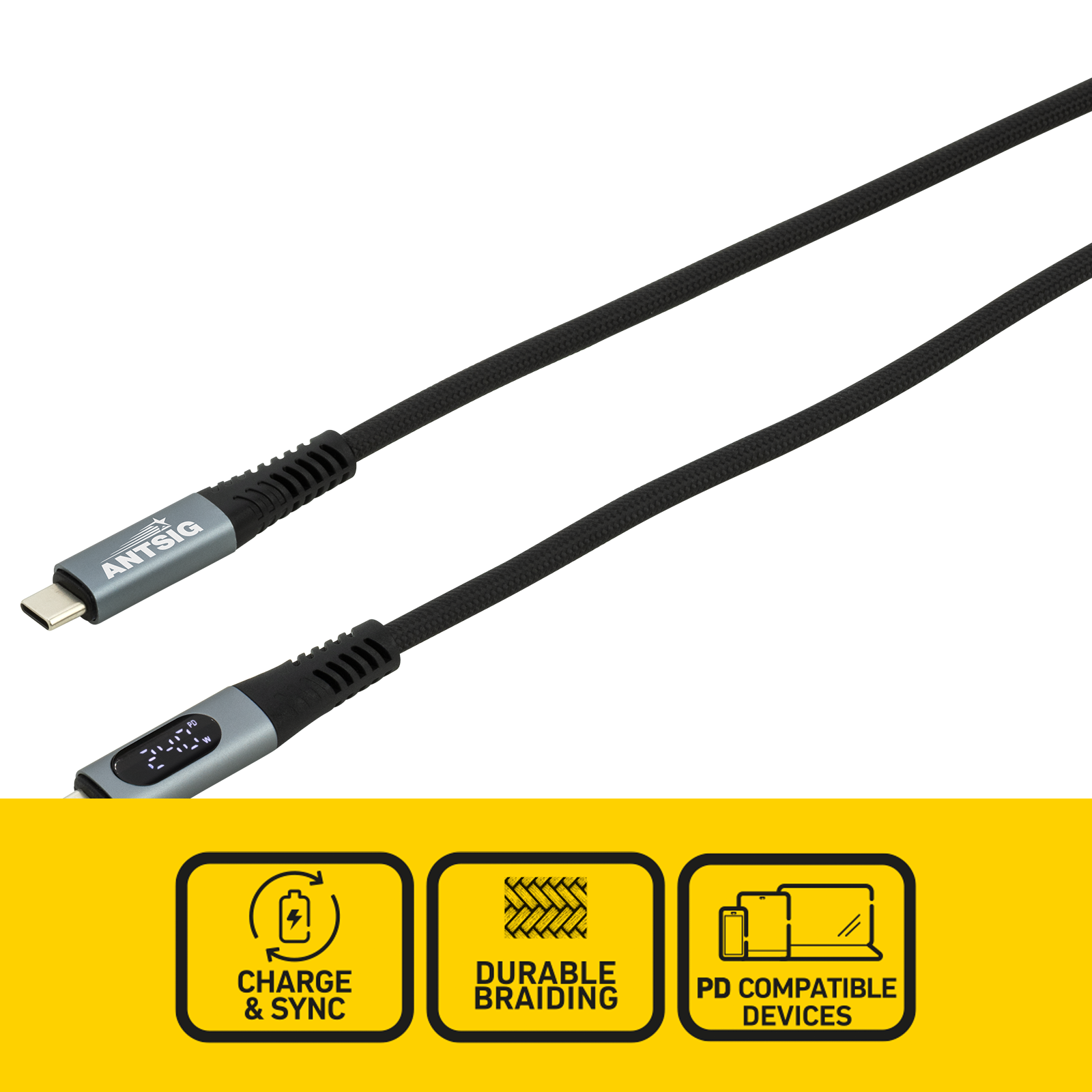 Antsig 2m 240W USB-C to USB-C Cable With LED Display