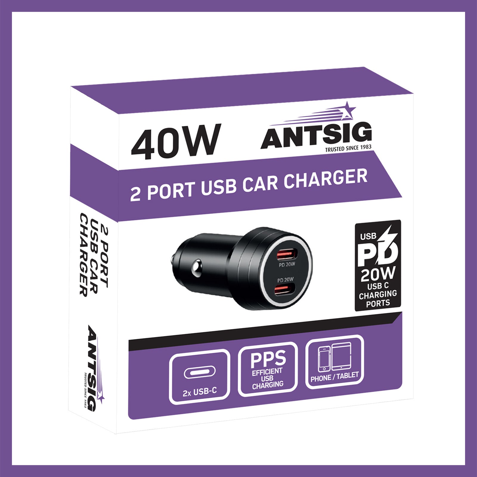 Antsig 40W 2-Port USB Car Charger
