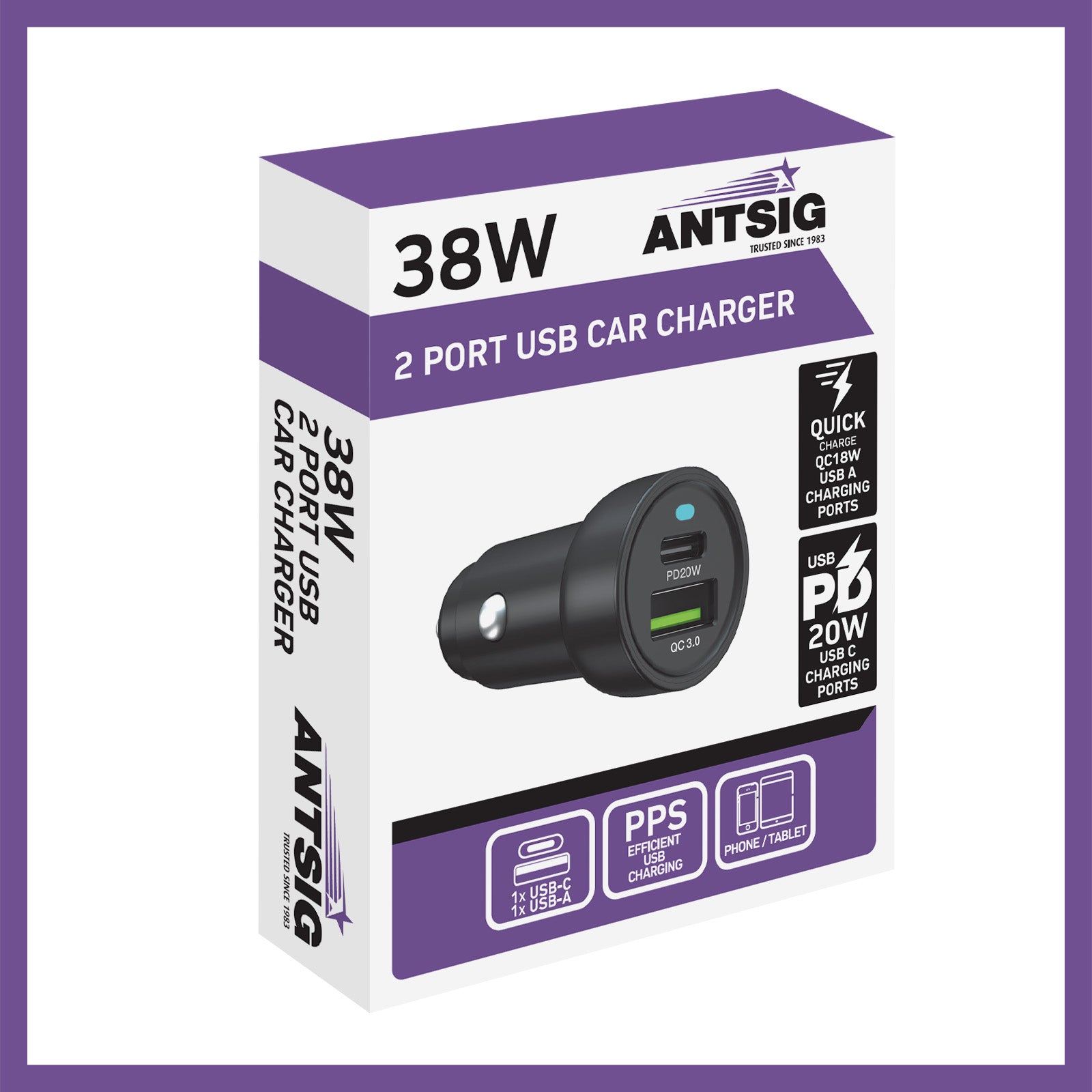 Antsig 38W 2-Port USB Car Charger