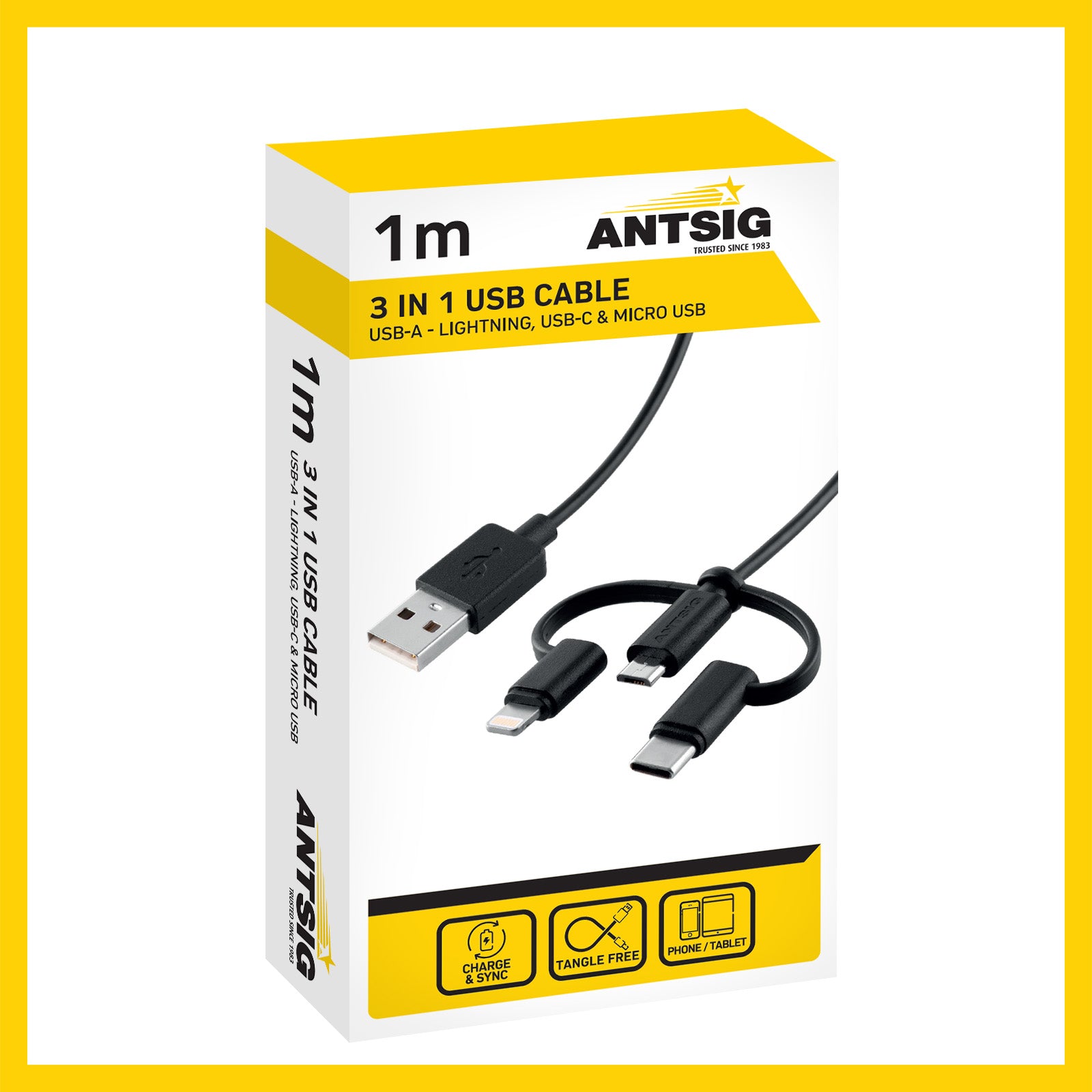 Antsig 1m 3-in-1 USB Cable