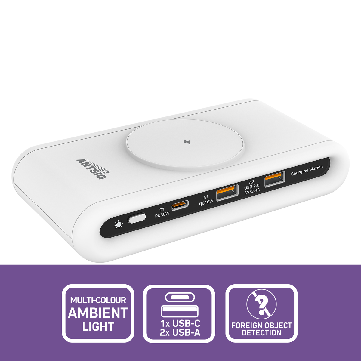 Antsig Wireless Charging Station With Ambient Light
