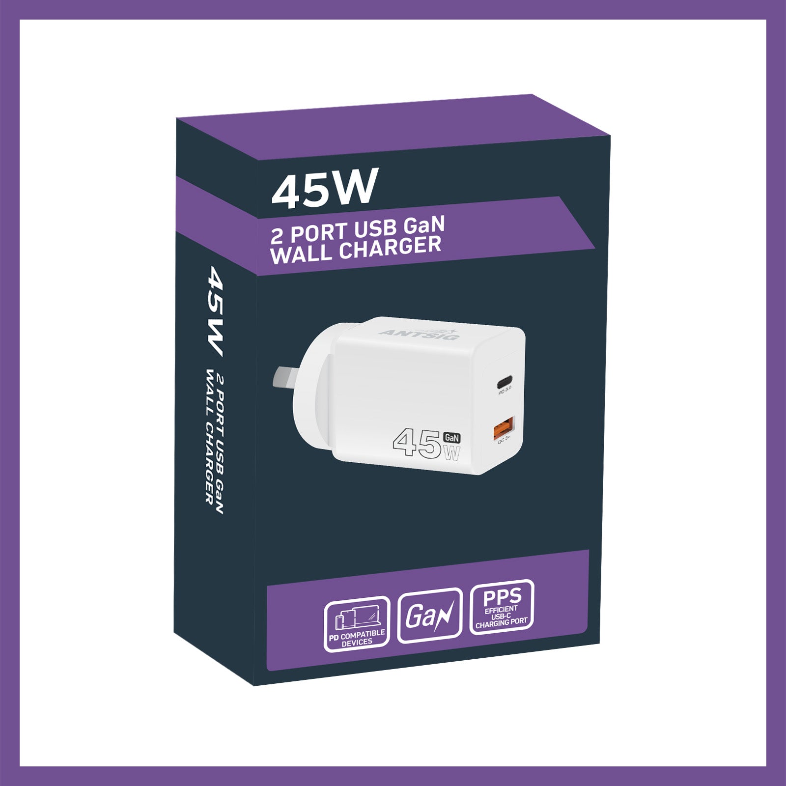 Antsig 45W 2-Port USB GaN Wall Charger