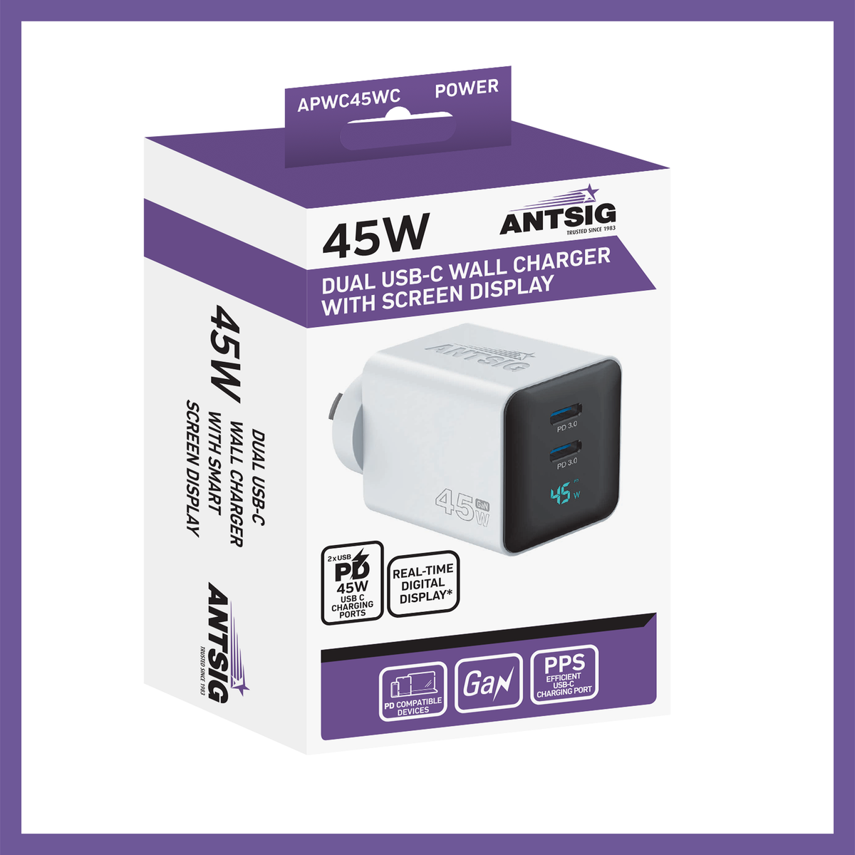 Antsig 45W Dual USB-C Wall Charger With Screen Display
