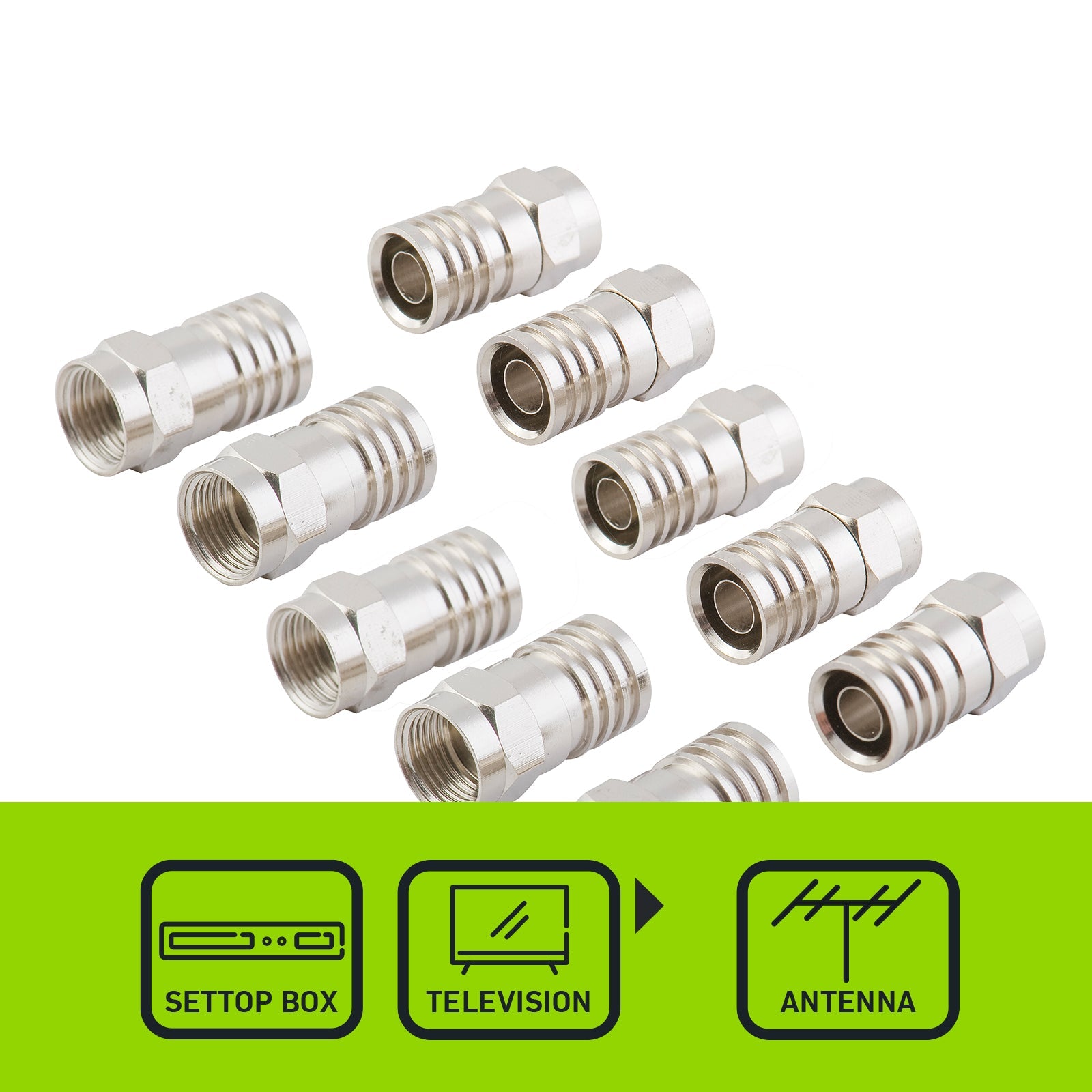 F59 Crimp Connector for RG6 Cable Heavy Gauge - 10 Pack
