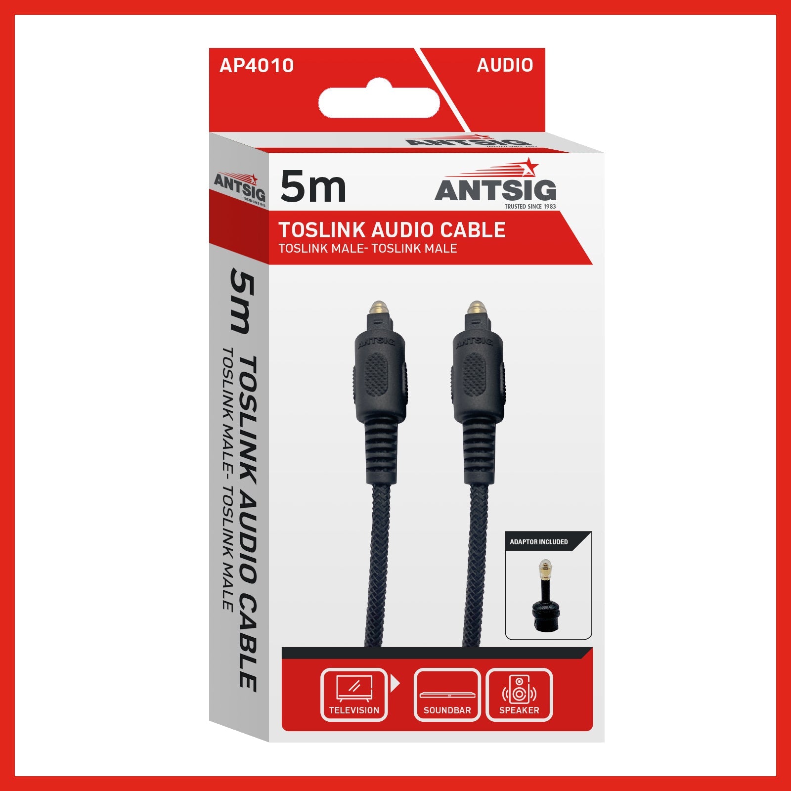 5m Optical Cable With Toslink Adaptor