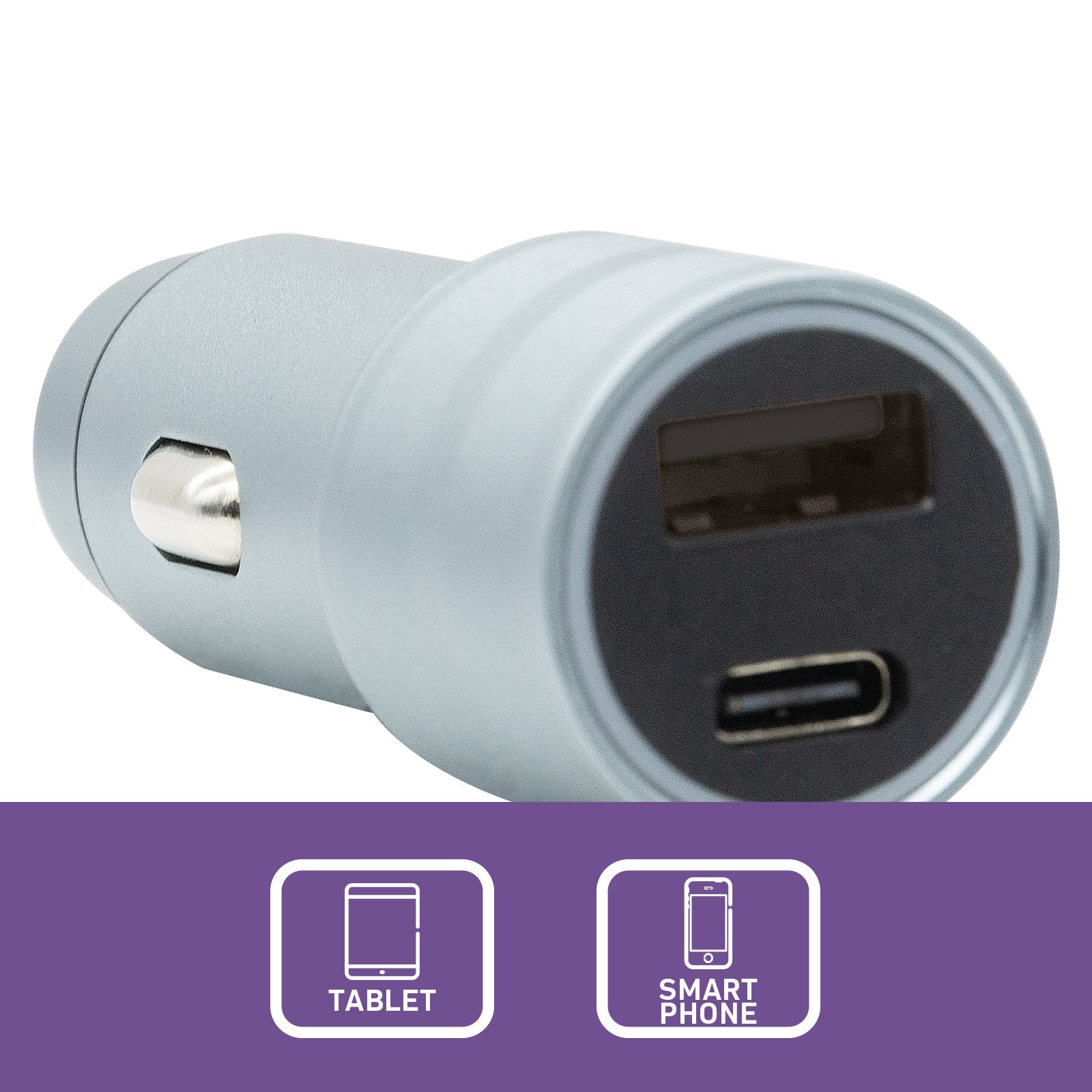 1x USB-A And 1 x USB-C With PD Or QC Car Charger