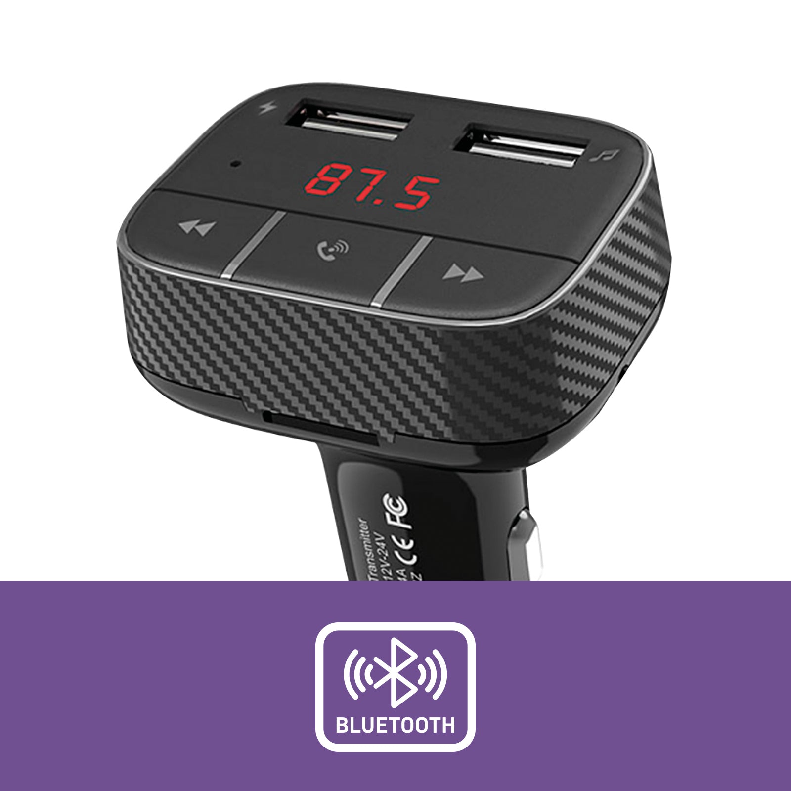 Car Bluetooth FM Transmitter With 2x USB-A Charging Ports