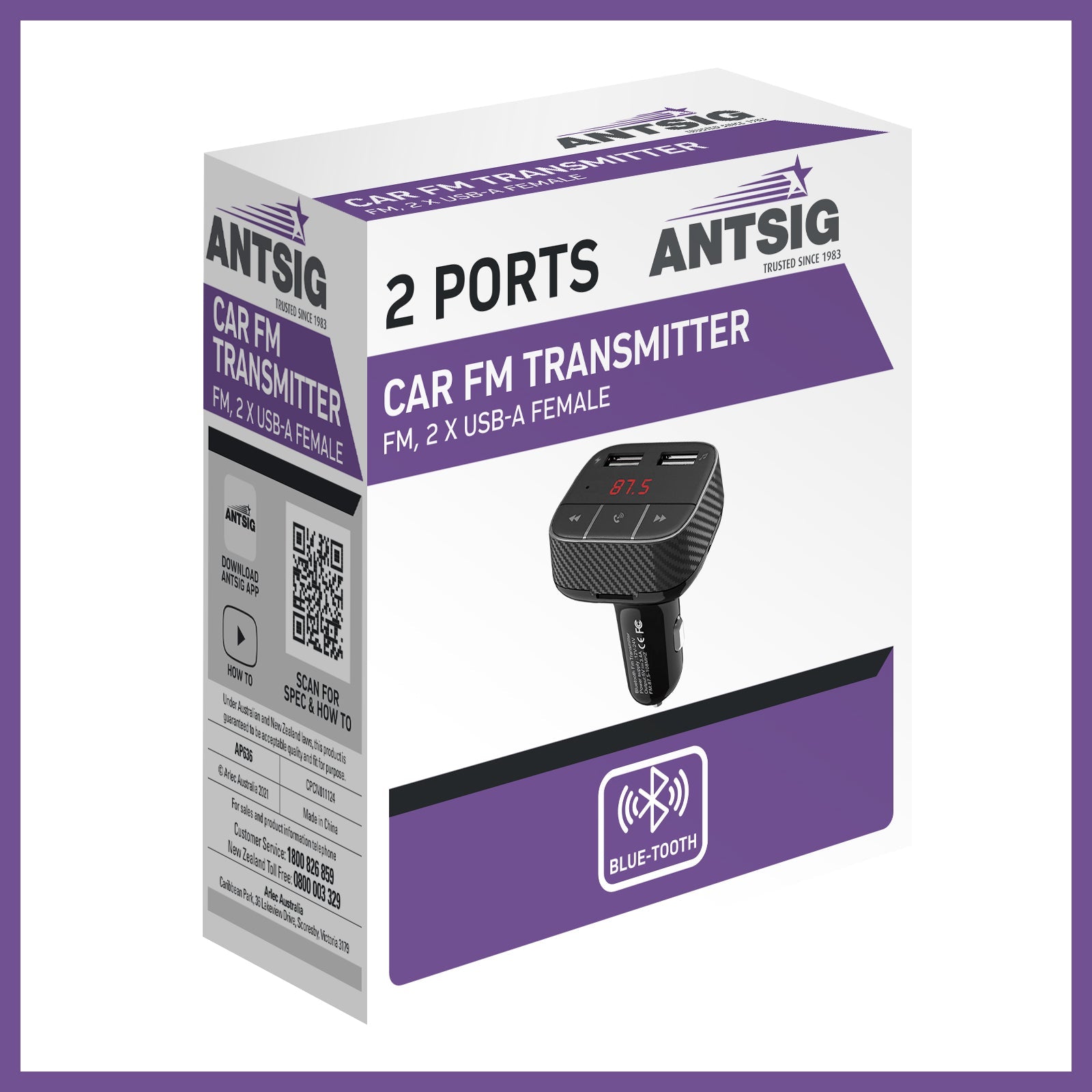 Car Bluetooth FM Transmitter With 2x USB-A Charging Ports